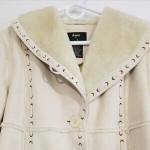 Dennis Basso | Shearling (Faux) Car Coat w/Shawl Collar & Lacing, Sz S-M ♥ EUC